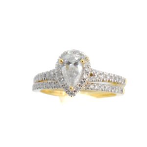 14k Gold Halo Pear Diamond Bridal set