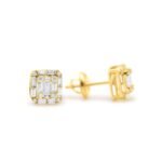 14K Gold Square Diamond Stud Earrings – Baguette & VS Clarity