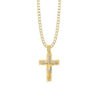 10K Gold Two-Tone Crucifix Cross Pendant & Cuban Chain Set