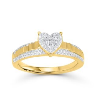 Heart Gold Baguette Diamond Engagement Ring