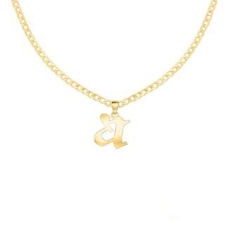 Gold Initial Set Cuban Chain + Script Letter Pendant