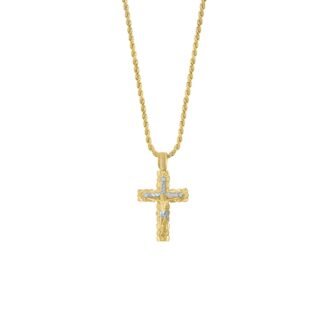10K Gold Two-Tone Cross Pendant & Rope Chain Set