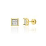 10K Yellow Gold Square Diamond Stud Earrings