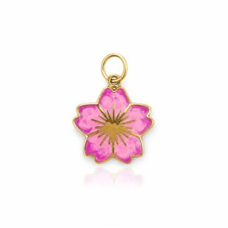 14K gold pink cherry blossom sakura charm with enamel petals