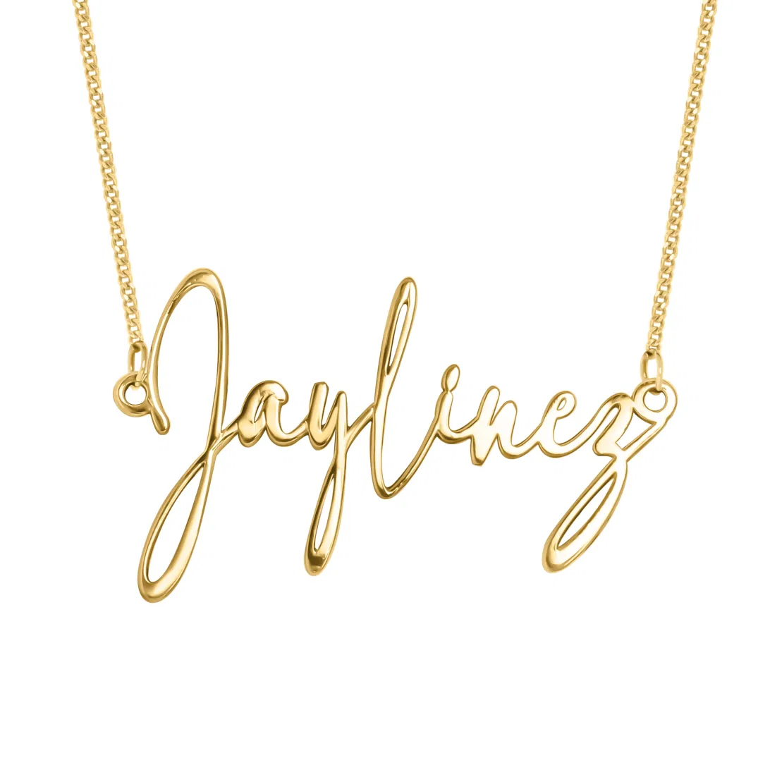 preview 10K gold signature script custom name necklace with flowing cursive lettering
