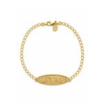 10K gold kids horizontal name tag bracelet with custom LUCAS engraving