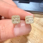 10k gold Natural Diamonds Square Baguette earrings