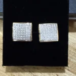 10k, Natural Diamons square earrings- 11 mm , screw backs