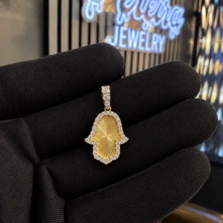 10K Yellow Gold Hamsa Hand Pendant with Natural Diamonds – 0.30 CT