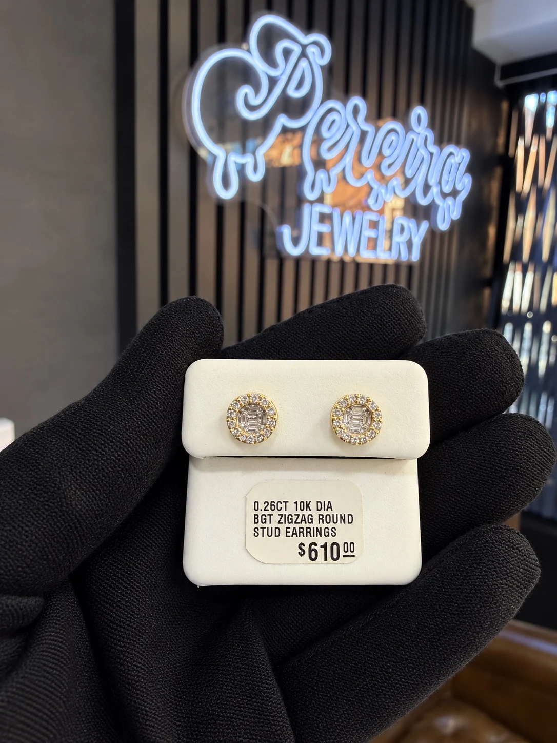 10K Yellow Gold Round Baguette Natural Diamond Earrings – 0.25 CT