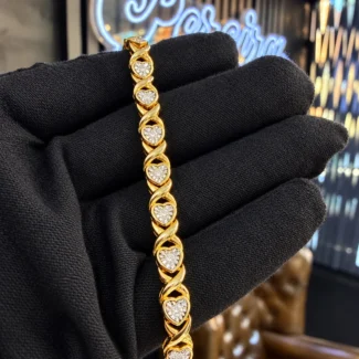 925 Silver Dipped In Gold Heart Link Bracelet with Natural Diamonds