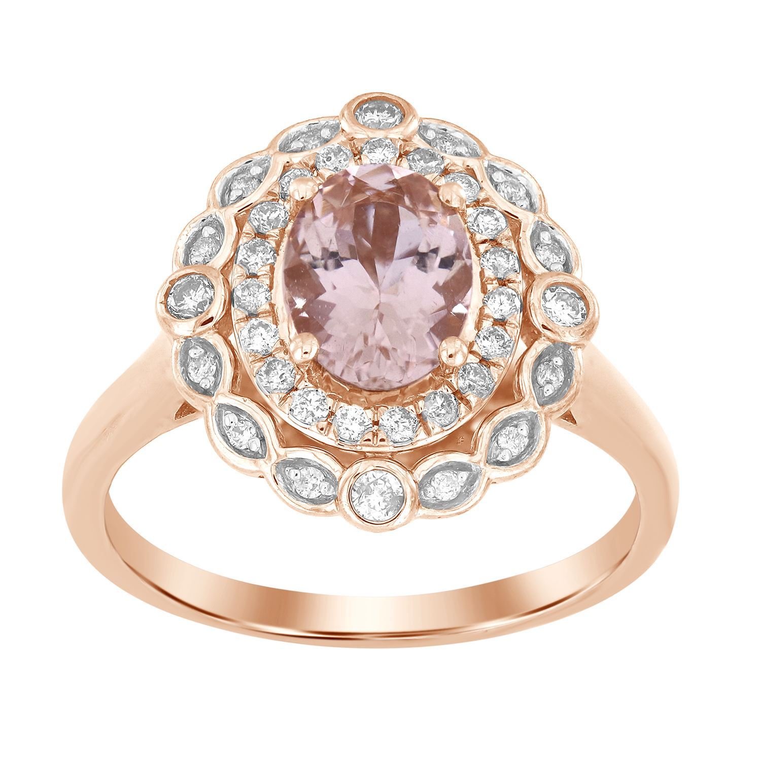 LADIES RING 1/3 CT ROUND/OVAL/PEACH MORGANITE DIAMOND 10K ROSE  GOLD(CENTER-1 1/8) - Pereira Jewelry
